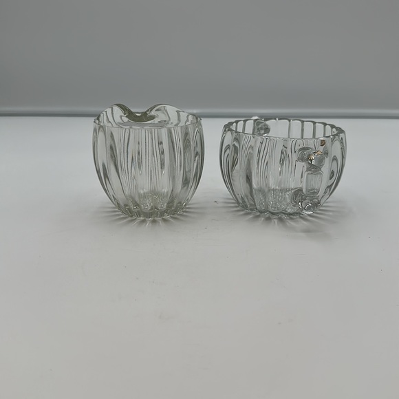 Jeannette Glass Clear Sugar Creamer Set Vintage Ribbed Hobnail Bottom - Picture 4 of 16